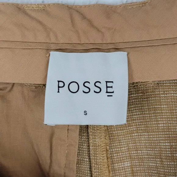 Posse Nancy Trouser in Walnut Linen Pleated Straight Wide Leg Tan Small - Picture 9 of 13
